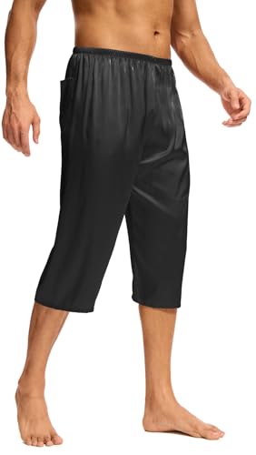 Men Satin Silk Capri Pajama Pant Long Pj Bottoms Soft Silky Lounge Sleep Pants with a Pocket2