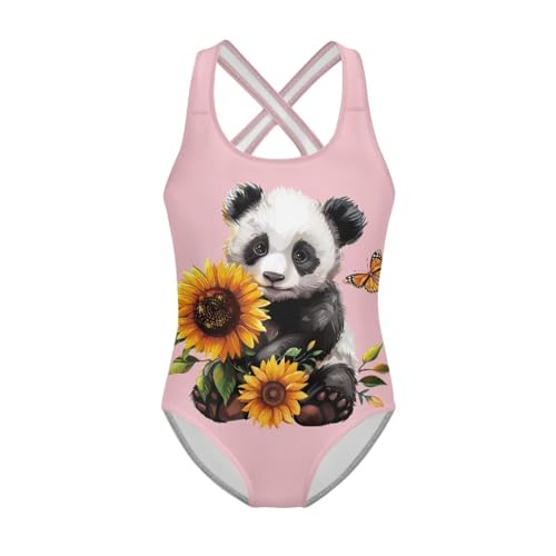 UNICEU Cute Panda Print One Piece Swimsuit for Girls Sleeveless Cross Back Swimwear Breathable Quick Dry Bathing Suit