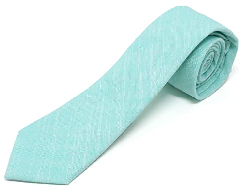 Image of Men's Chambray Cotton Skinny Necktie Tie Textured Distressed Style - 2.5 inch Width