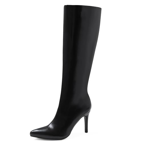 Shoe'N Tale Women's Knee High Boots Pointed Toe Stiletto High Heel Long Boots Side Zipper Tall Boots