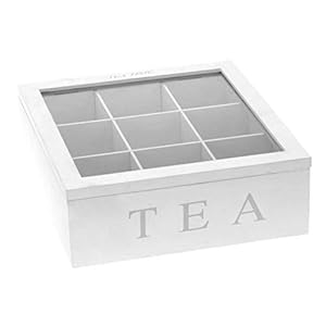 Perfect Flower Tea Box Opbergorganizer, 9-voudig, houten theebox, met deksel, koffie-theezakje, opberghouder, organizer…