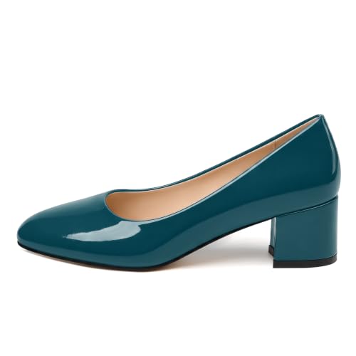 Image of SKYSTERRY Women's Low Heel Dress Pumps Shoes 2 Inch | Low Chunky Block Heel Pumps, Closed Round Toe Heels, Patent Leather Office Work Wedding Pumps Shoes