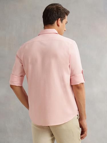 Image of Thomas Scott Men's | Solid | Premium Linen Blend | Spread Collar | Summer Wear | Long Sleeve | Shirts for Men