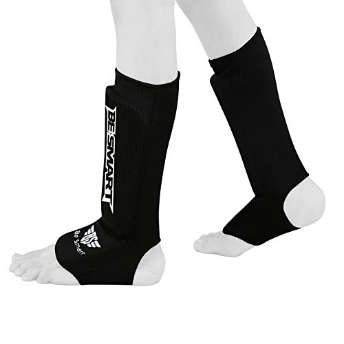 Kids Shin Instep Pads MMA Leg Foot Guards Muay Thai Kick Boxing Guard Protector (Black, XXXS (3 to 8 Years))