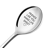 ZBBFSCSB Friends Like You Make Life Sweet Engraved Stainless Steel Spoon, Cute Love Heart Engraved Spoons for Having Coffee Tea, Christmas Birthday Gifts for Coffee Tea Lover Friends Family Bestie