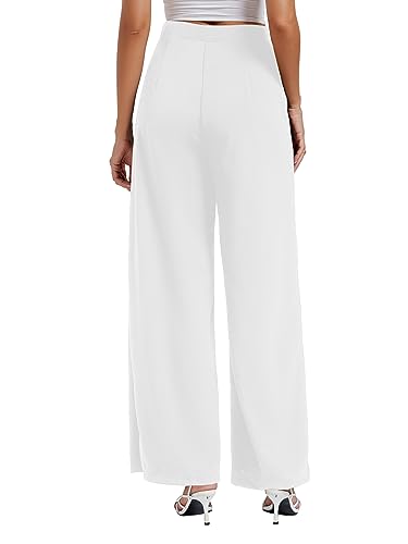 LYANER Women's Casual Elastic High Waist Double Breasted Wide Leg Long Pants Trouser2