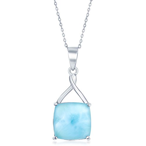Beaux Bijoux Sterling Silver Cushion-Cut Natural Larimar Gemstone Pendant 18
