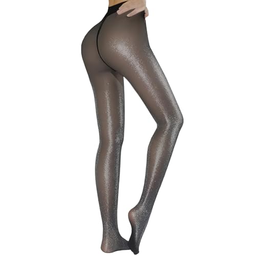 Image of Caprilite Women Fleece Lined Tights-Fake Translucent Leggings High Waist Pantyhose Sheer Thick Warm Tights For Winter