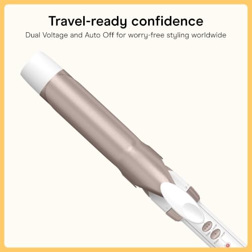 Image of Conair Double Ceramic Long Barrel 1 -In. Curling Iron | 1 In. Barrel with 30 Heat Settings for Medium to Long Hair, Loose Curls and Classic Waves, White /Rose Gold, CD702L