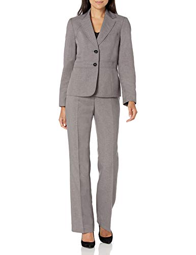Le Suit Women's 2 Button Notch Collar Seamed Glazed Melange Pant Suit, Pearl Grey, 14