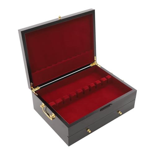 Bacocoo Wooden Silverware Chest, Double-Layer Storage Box with Felt Lining, 15.35x11.42x5.51 inches, Black and Red, Holds 12+ Sets