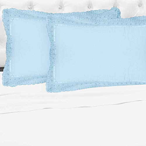 Image of VHC 100% Cotton Lace Pillow Cover /Case Set (Pack of 2)-Sky Blue