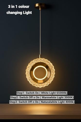 Image of FILLISKA 3 in1 Colour Changing LED Luxurious Hanging /Pendant Light (FrenchGold-MX8117)