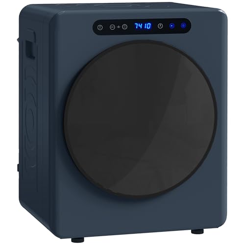 HOMCOM Mini Ablufttrockner 5kg Wäschetrockner mit Sterilisation, 6 Programmen bis zu 60℃, 1000W Trockner mit Touch-Screen, knitterfreiem Rückwärtsprogramm aus Edelstahl, Extra-Trocken-Modus Blau