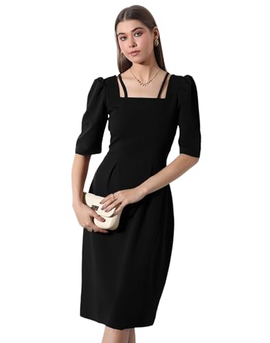 Image of Selvia Brown Puff Sleeve Square Neck Bodycon Dress