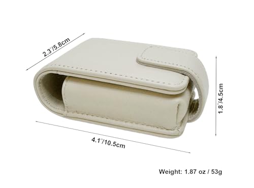 AgentMoon Luxury Handheld Lipstick Pouch with Mirror,Genuine Leather Lip Balm Case with Clamshell Magnetic Hidden Clasp,Exquisite Travel Makeup Lipstick Case. 4.1x2.3x1.8 inches (Off-white)2