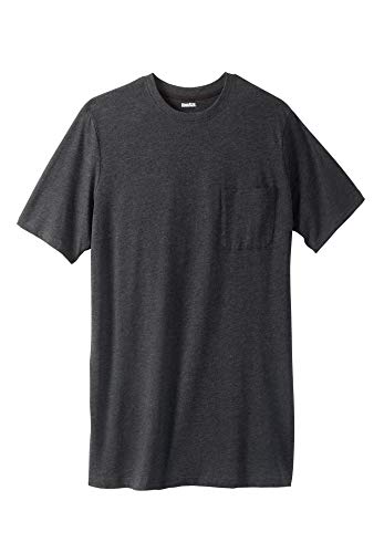 KingSize Men's Big & Tall Shrink-Lessâ„¢ Lightweight Longer-Length Crewneck Pocket T-Shirt - Tall - 3XL, Heather Charcoal Gray