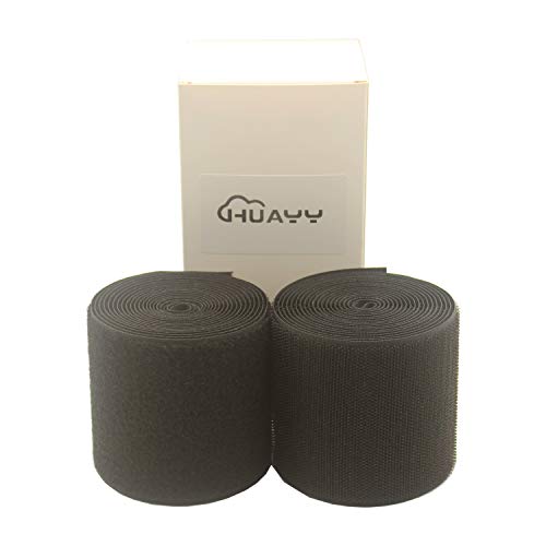 Image of HUAYY Sew on Hook and Loop Style,Non-Adhesive Nylon Strips Fabric,Black,3 Inches Width 3 Yards Length (3in x 3yd)
