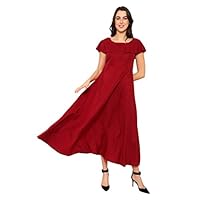 Indietoga Women's Plus Size Maroon Solid Long Maxi Dress (4XL)