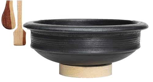 Craftsman India Online Deep Burned Clay Pot/Earthen/Mud/Mitti Handi For Cooking And Serving 2 Liter, Matte Polished, Black