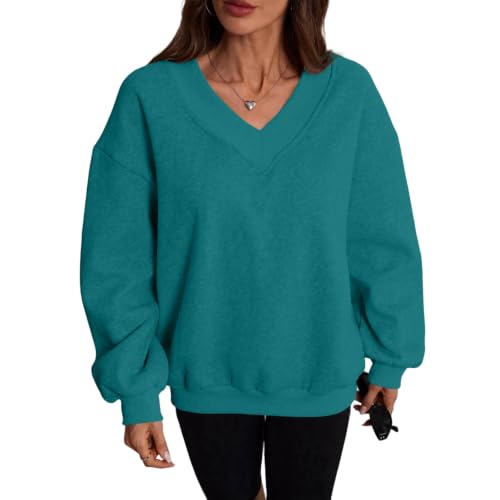 Womens V Neck Sweatshirt Fleece Oversized Sweatshirt Winter Outfits - image 4