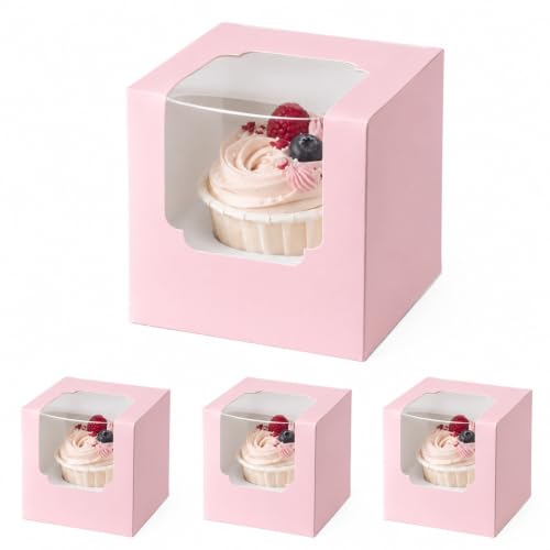 Image of BOOMIBOO 100 Pack Individual Cupcake Containers, Cupcake Boxes with Window