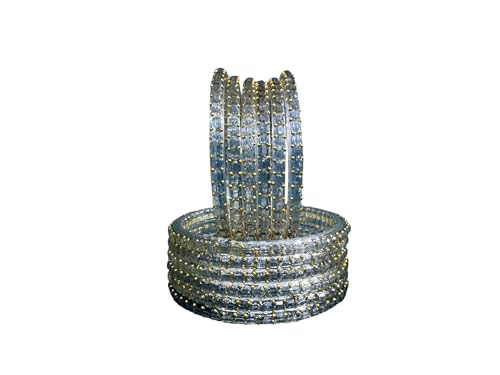 Image of SUNDRAM Raindrop Glass Bangles Set for Women & Girls, Transparent Crystal Kanch Ki Chudi for Wedding & Party, Set of 12