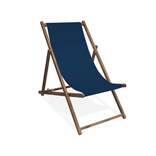 MultiBrands Liegestuhl, Holz, Dunkelblau ohne Armlehne mit dunkelbrauner Lasur, klappbar