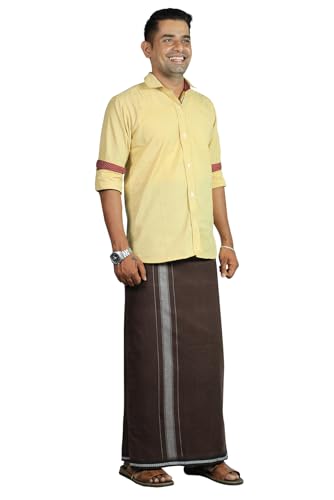 Image of PRAKASAM COTTON Velcro Pocket Dhoti | Thalapathi Border Readymade Cotton Kerala Mundu for Men