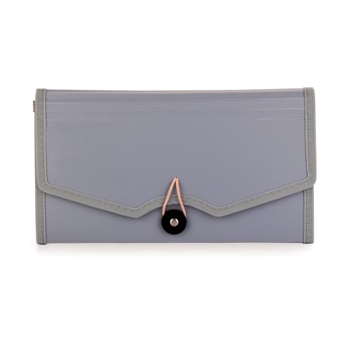 Image of Polen Men Polypropylene Expanding Cheque Book Holder Case, 13 Pocket Multi Passbook Holder /Bill Folder /Passport /Memo Cards /Cash Storage Pouch Organizer with Elastic Swing .(Radiant Grey)