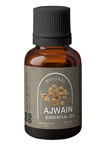 Image of Heilen Biopharm Ajwain (Carom Seed) Essential Oil - 15 mL | Cold-Pressed, 100% Pure & Natural | Food Grade (Edible) Ajwain Oil for Culinary & Wellness Uses | Pack of 1