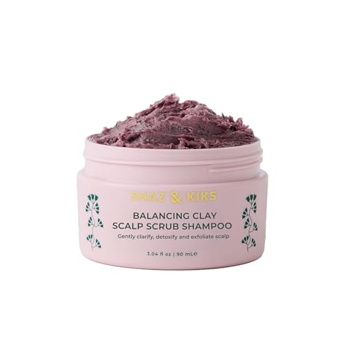 SHAZ & KIKS Balancing Clay Scrub Shampoo | Gently Exfoliate Clarify & Detoxify Scalp | Reduce Hair Shedding & Product Buildup | Indian Clay and Hibiscus | Color-Safe Sulfate-Free Natural | 90ml