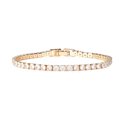 18K Gold Plated 3mm Cubic Zircon Classic Tennis Bracelets for Women 7 Inch