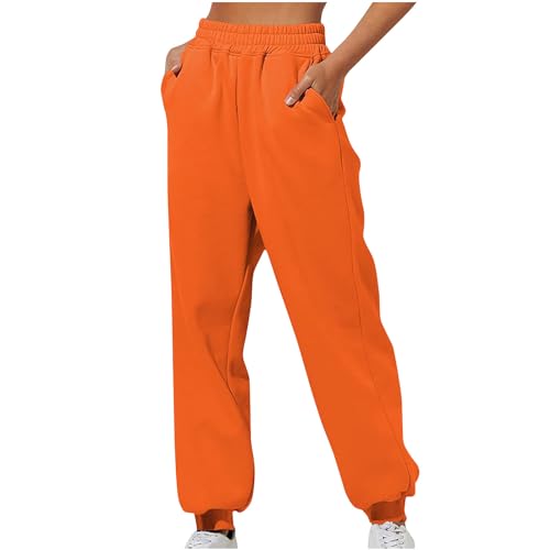 Sweatpants for Women with Pockets Casual Cinch Bottom Joggers Y2K Baggy High Waisted Outdoor Running Pants Streetwear Orange