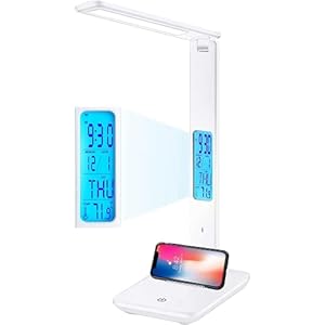 Desk Lamp LED Desk Light, Smart Features(Clock, Alarm, Date, Temperature)-Adjustable, Foldable Touch Table Lamp, 3 Levels of Dimmable Lighting – Suitable for Office, Bedroom, Study (TC25 White)