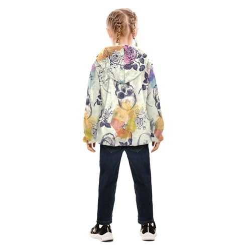 OTVEE Drawn Colorful Retro Skulls Rose Flowers Kids Hoodie Jacket Fall Spring Full Zip Warm Outwear Coat4