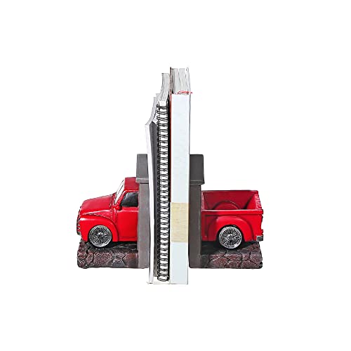 Dwk Classic Vintage Red Pickup Truck Decorative Bookend | Reliable Service Truck Book Shelf Library Holder | Rustic Farmhouse Home Office Decor - 7" #TOP20