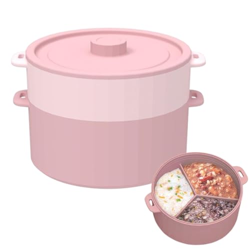 電子レンジスチーマー-耐熱キッチンツール、蓋付きシリコンフードスチーマー、調理アクセサリー、離乳食、コーンパスタ、料理の準備、家庭レストランでの使用に最適 (ピンク)