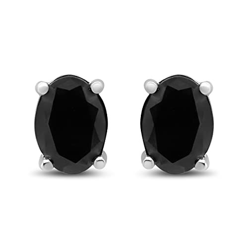 14K White Gold 2.00 Cttw Oval Cut Black Diamond 4 Prong Stud Earrings with Screw Backs (Fancy Color-Enhanced, I2-I3 Clarity)