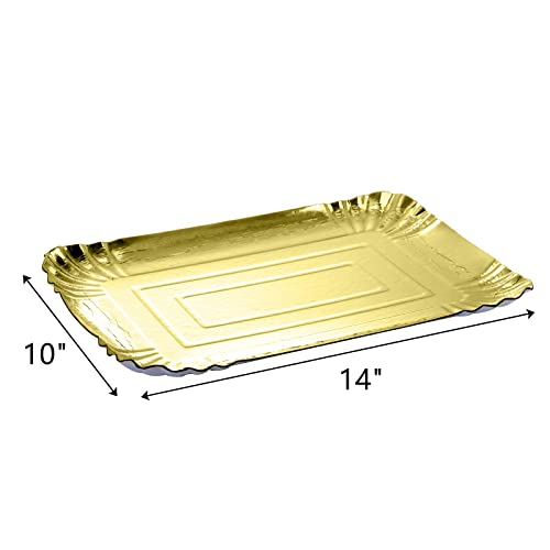 ZEAYEA 30 Pack Gold Serving Trays, Disposable Cookie Trays Platter for Parties, Rectangle Sturdy Paper Cardboard Serving Platters for Dessert Table, Cupcake Display, Birthday Party, Wedding, 14" x 10" - Image 2