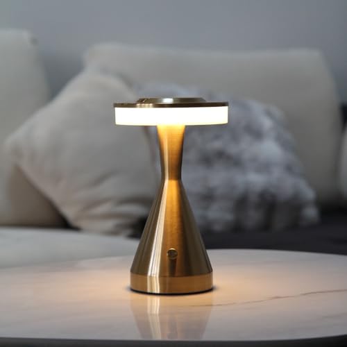 Lampe de Table LED Moderne, Base en Laiton Doré, Design Conique, Éclairage d'Ambiance