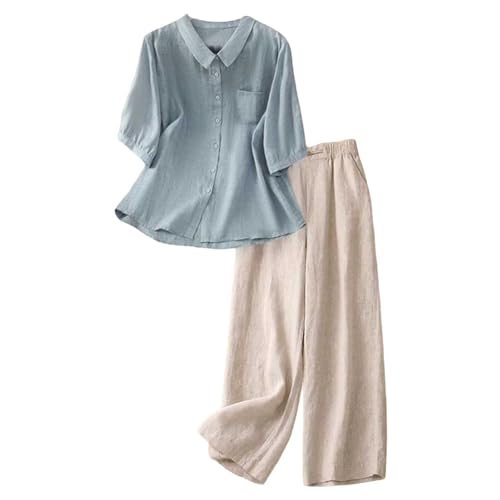 Ensemble 2 pièces en lin femme pantalon et haut chic pour l'été
