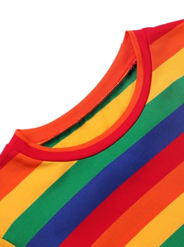 LilyCoco Womens Rainbow Striped Shirt Long Sleeve Colorblock Tops Crew Neck Fitted Tshirts4