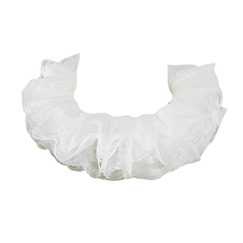 Womens Elizabethan Neck Ruff Tulle Scarf Layered Floral Lace False Fake Collar White