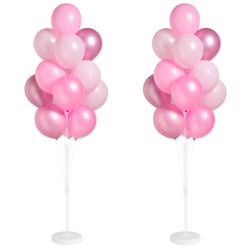 Image of Balloon Stand Kit for Floor Set of 2,Pink Pearl Metallic 10inch Balloon Arch Column,Balloon Tower with Bases for Floor,Table Backdrop Decoration for Princess Party Baby Shower Birthday Graduation