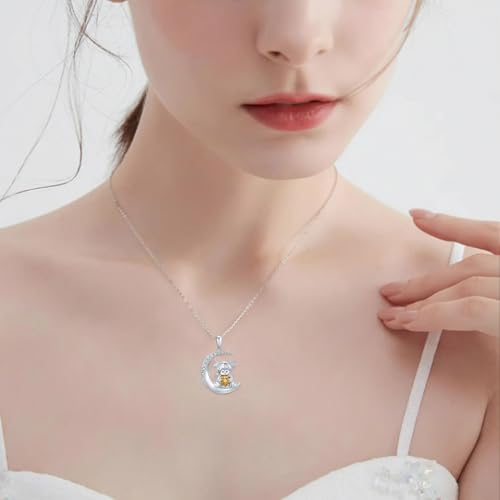 Image of PROESS Animal Birthstone Necklace 925 Sterling Silver Otter /Axolotl /Hippo /Elephant /Dachshund /Monkey /Red Panda Pendant Necklace Animal Birthstone Jewelry Gifts for Women