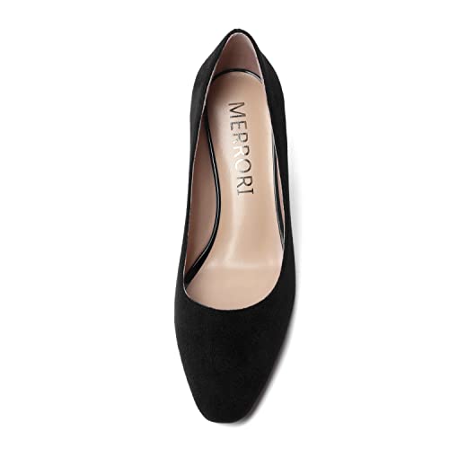 MERRORI Womens Pointed Toe Suede Casual Solid Office Slip On Kitten Mid Heel Pumps Shoes 2.5 Inch3