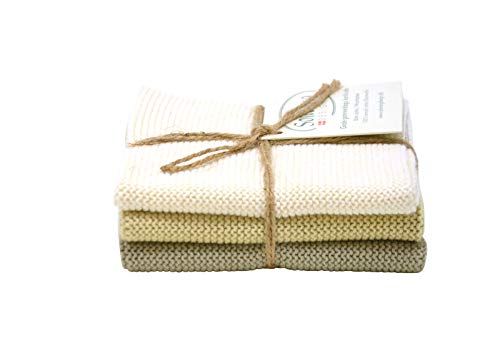 Solwang Wischtuch HELLES Khaki 3er Set Tücher gestrickt Wischlappen Wischtücher