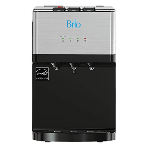 Brio Countertop Self Cleaning Bottleless Water Cooler Dispenser with Filtration - Hot Cold and Room Temperature Water. Free Extra Replacement Filters Included - UL/Energy Star Approved