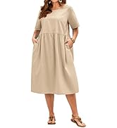 IN'VOLAND Plus Size Short Sleeve Dress for Women Summer Casual Cotton Midi Dresses with Pockets Army Green at Amazon Women's Clothing store IN'VOLAND Plus Size Short Sleeve Dress for Women Summer Casual Cotton Midi Dresses with Pockets Army Green at Amazon Women's Clothing store